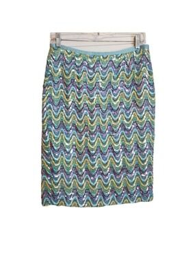 Cynthia Steffe Blue Pink Sequin Pencil Skirt Size 10
